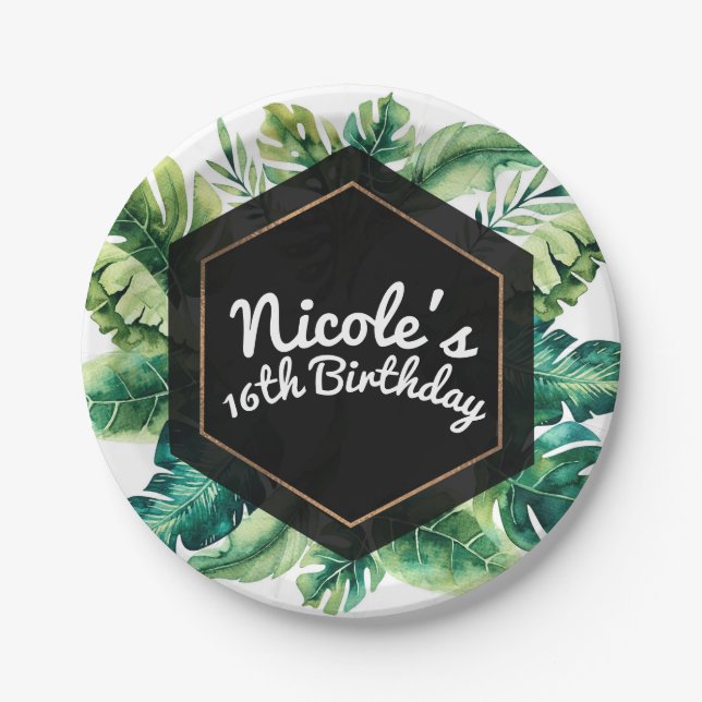 Tropical Rain Forest Leaves Elegant Summer Party Paper Plates (Front)