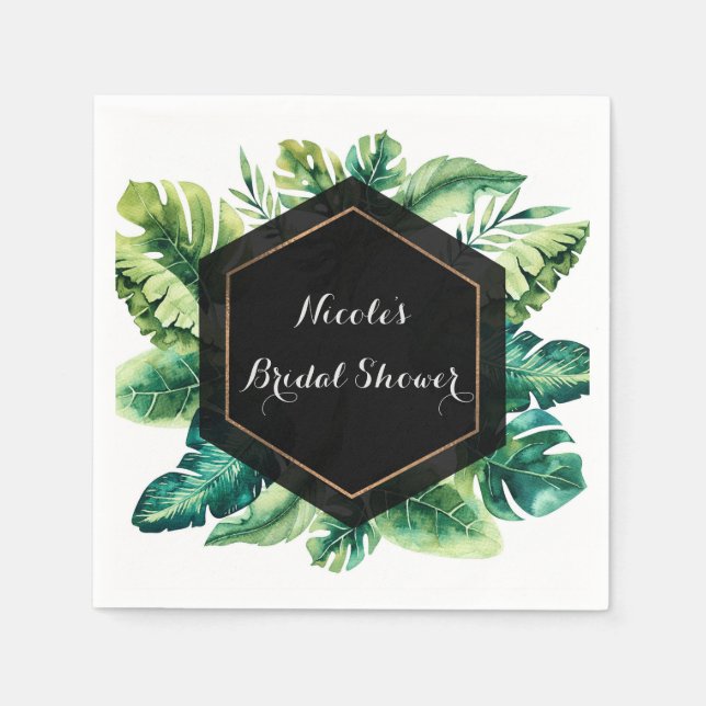 Tropical Rain Forest Leaves Elegant Wedding Party Napkins (Front)