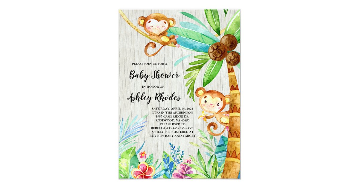 Tropical Rain Forest Monkey Baby Shower Invitation Zazzle Com