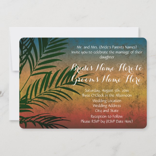 Tropical Rainbow Beach Palm Wedding Invitations (Front)