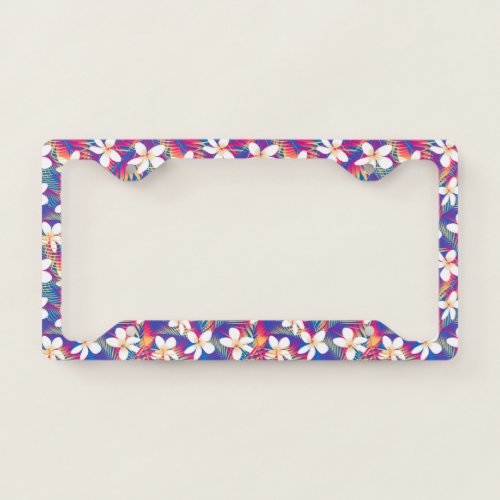 Tropical rainbow frangipani license plate frame