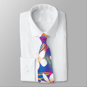 Tropical rainbow frangipani tie