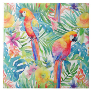 Tropical rainbow parrot ceramic tile