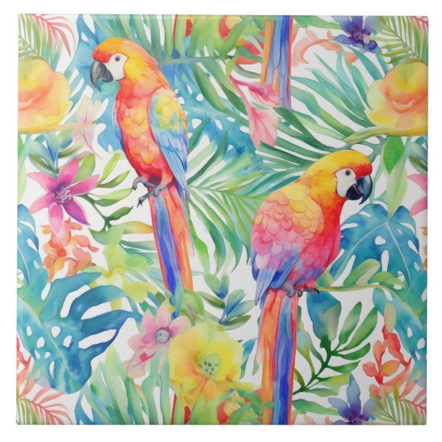 Tropical rainbow parrot  ceramic tile (Front)