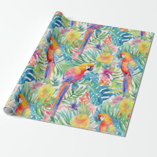 Tropical rainbow parrot pattern wrapping paper