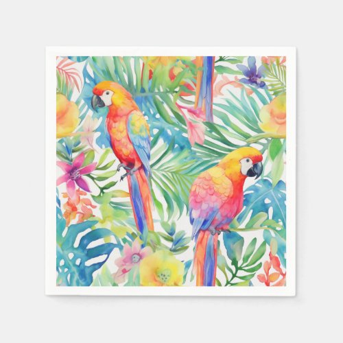 Tropical rainbow parrots napkins