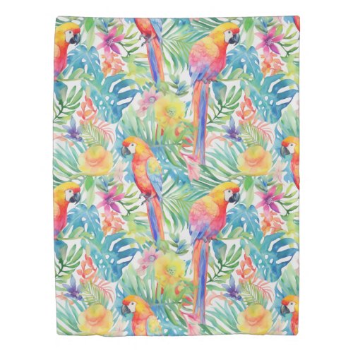 Tropical rainbow parrots pattern duvet cover