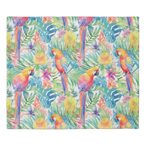 Tropical rainbow parrots pattern duvet cover