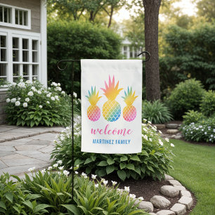Tropical Rainbow Pineapple Welcome Family Garden Flag
