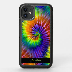 Tropical Rainbow Tie Dye Retro Pattern with Name OtterBox Symmetry iPhone 11 Case