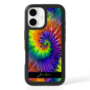 Tropical Rainbow Tie Dye Retro Pattern with Name iPhone 16 Case
