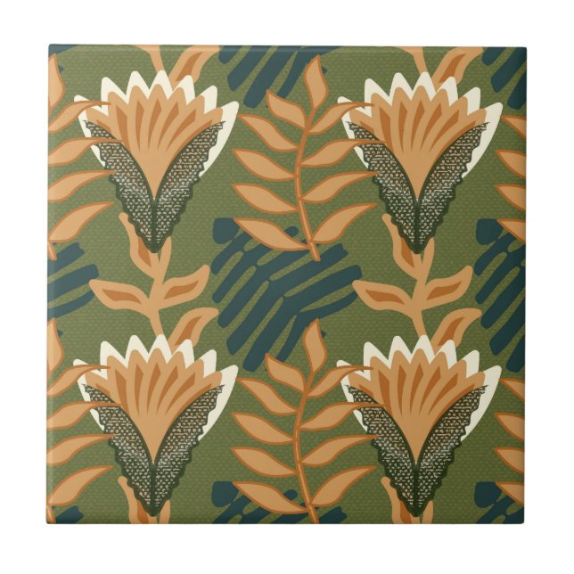 Tropical Rainforest Floral Blossom Design Ceramic Tile (Front)