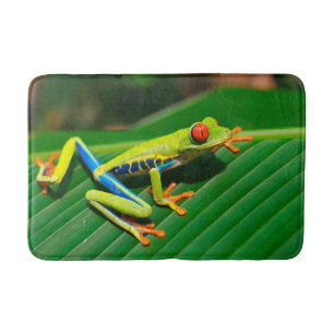 Tropical rainforest green red-eyed tree Frog Bathroom Mat