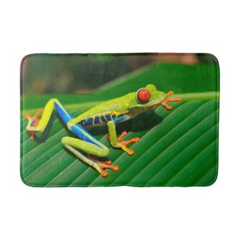 Tropical Rainforest Green Red-eyed Tree Frog Bathroom Mat by WonderfulPictures at Zazzle