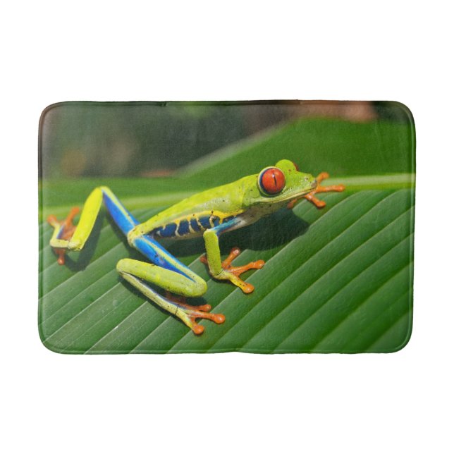 Tropical rainforest green red-eyed tree Frog Bathroom Mat (Front)