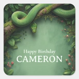 Tropical Rainforest Green Snake Custom Name Jungle Square Sticker