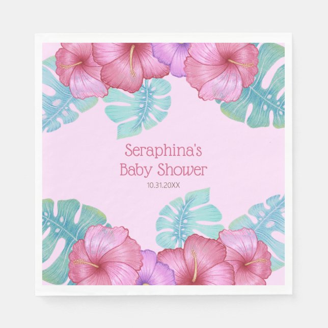 Tropical Rainforest Hibiscus Flower Baby Shower Napkins (Front)