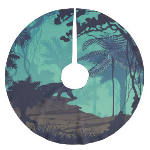 Tropical rainforest, jaguar evening background. brushed polyester tree skirt
