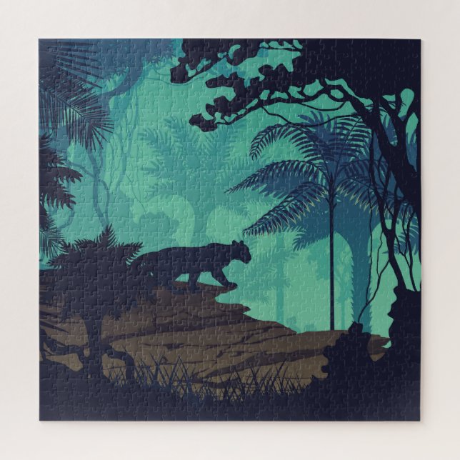 Tropical rainforest, jaguar evening background. jigsaw puzzle (Vertical)