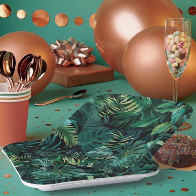 Tropical Rainforest Leaves Paper Plates (Multi)