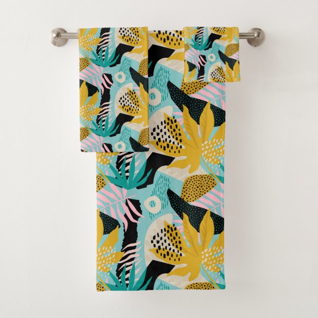 Tropical Rainforest Leaves Pattern Bath Towel Set (Insitu)