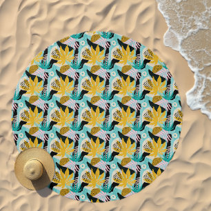 Tropical Rainforest Leaves Pattern Beach Towel