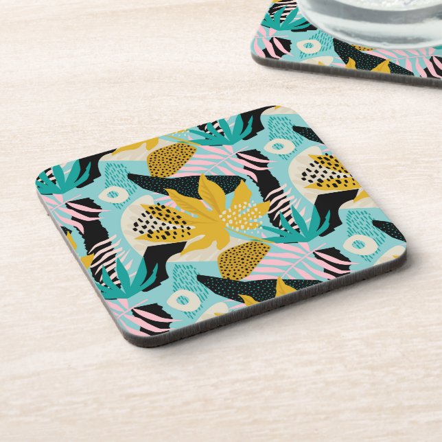 Tropical Rainforest Leaves Pattern Beverage Coaster (Left Side)