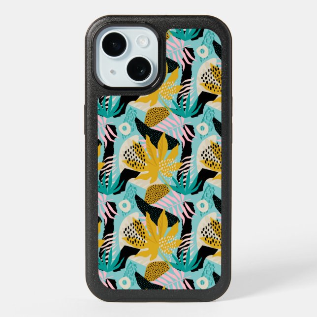 Tropical Rainforest Leaves Pattern iPhone 15 Case (Back)
