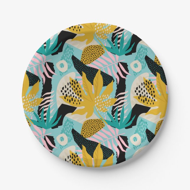 Tropical Rainforest Leaves Pattern Paper Plates (Front)
