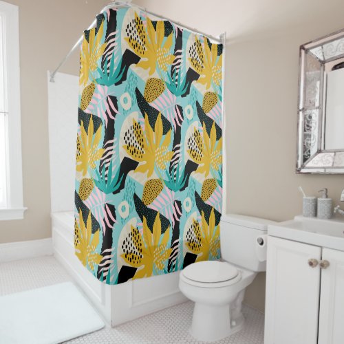 Tropical Rainforest Leaves Pattern Shower Curtain