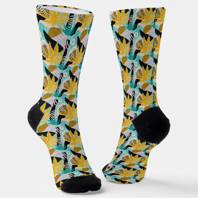 Tropical Rainforest Leaves Pattern Socks (Angled)