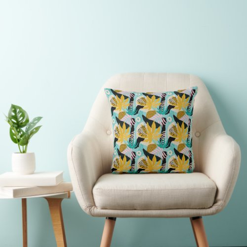 Tropical Rainforest Leaves Pattern Throw Pillow