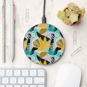 Tropical Rainforest Leaves Pattern Wireless Charger