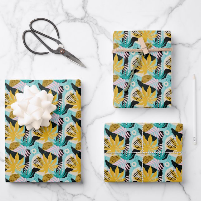 Tropical Rainforest Leaves Pattern Wrapping Paper Sheets (Front)
