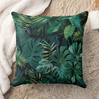 Tropical Rainforest Leaves Throw Pillow