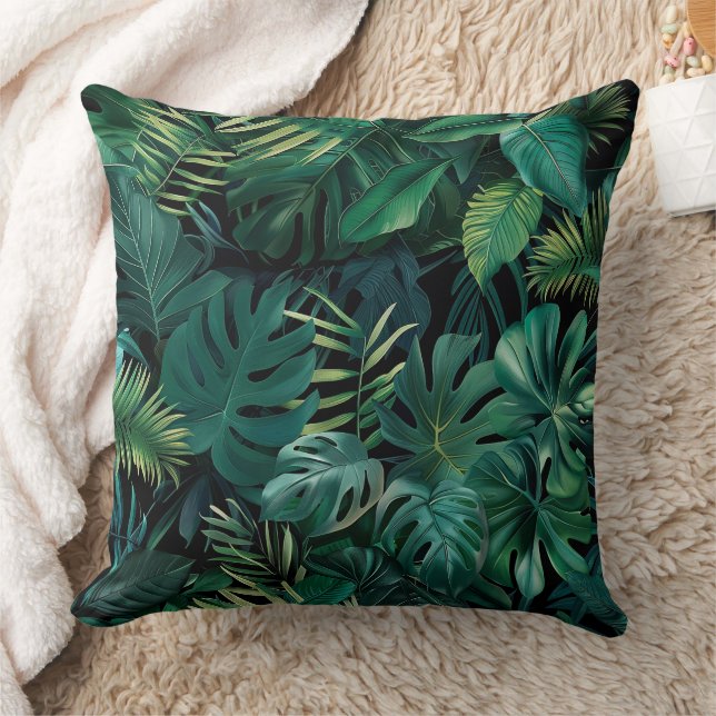 Tropical Rainforest Leaves Throw Pillow (Blanket)