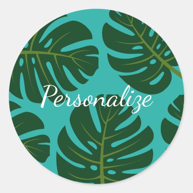 Tropical rainforest palm leaf floral favor sticker (Front)