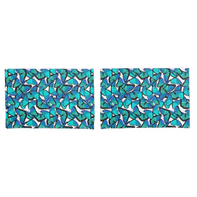 Tropical Rainforest Pretty Blue Butterflies Print Pillow Case (Front-Set)