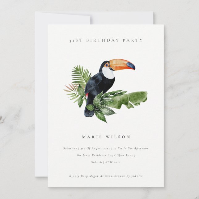 Tropical Rainforest Toucan Any Age Birthday Invite (Front)