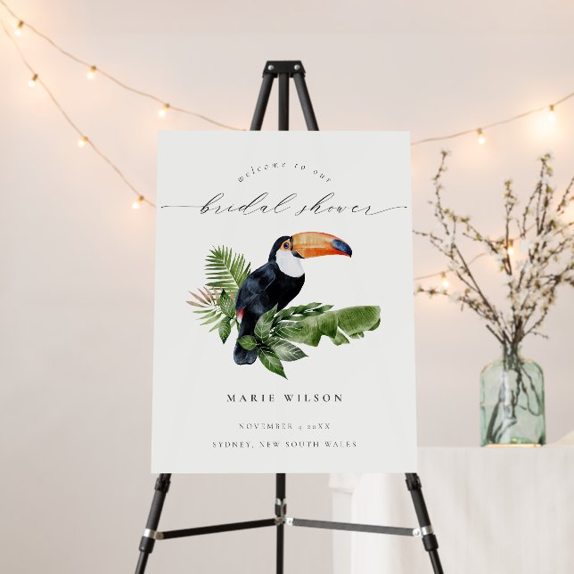 Tropical Rainforest Toucan Bridal Shower Welcome Foam Board (In Situ (Stand))