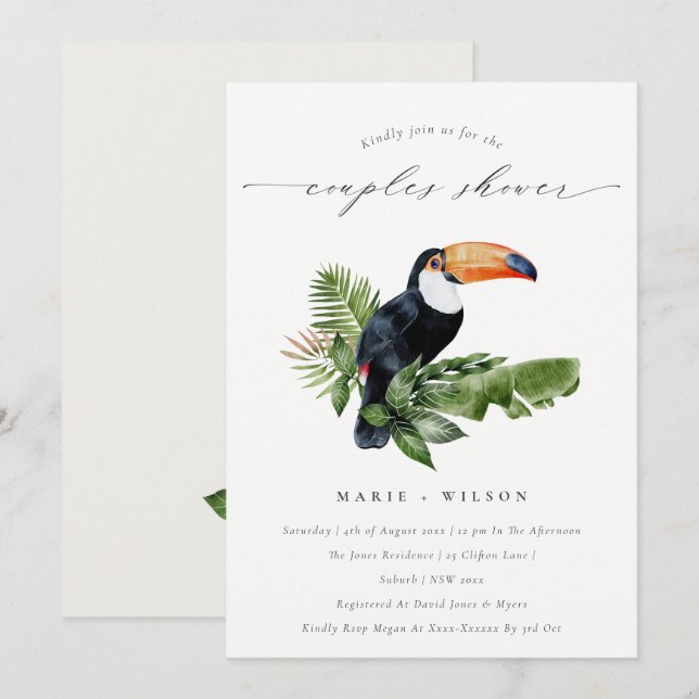 Tropical Rainforest  Toucan Couples Shower Invite (Front/Back)