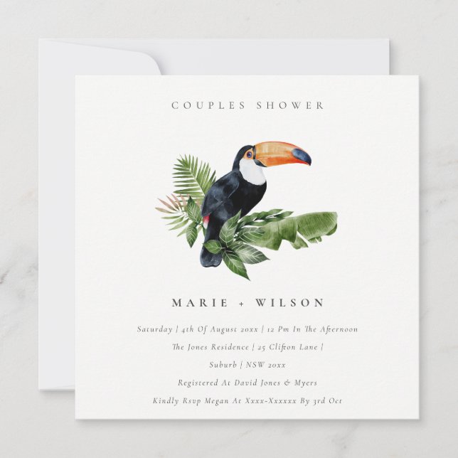 Tropical Rainforest Toucan Couples Shower Invite (Front)