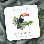 Tropical Rainforest Toucan Fauna Any Age Birthday Square Paper Coaster<br><div class="desc">If you need any further customisation please feel free to message me on yellowfebstudio@gmail.com.</div>