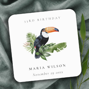 Tropical Rainforest Toucan Fauna Any Age Birthday Square Paper Coaster