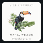 Tropical Rainforest Toucan Fauna Any Age Birthday Square Sticker<br><div class="desc">If you need any further customisation please feel free to message me on yellowfebstudio@gmail.com.</div>