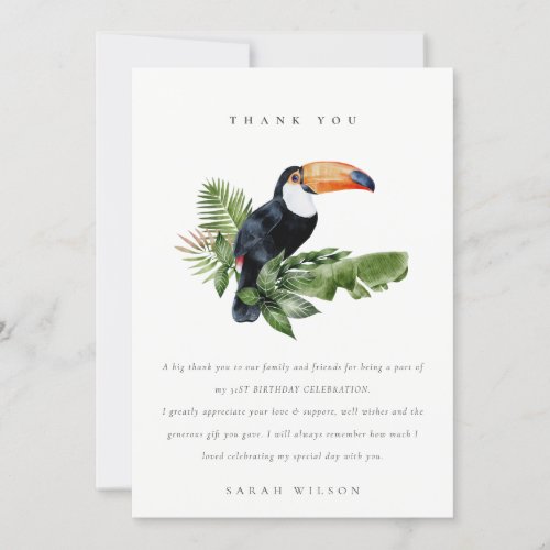 Tropical Rainforest Toucan Fauna Any Age Birthday Thank You Card