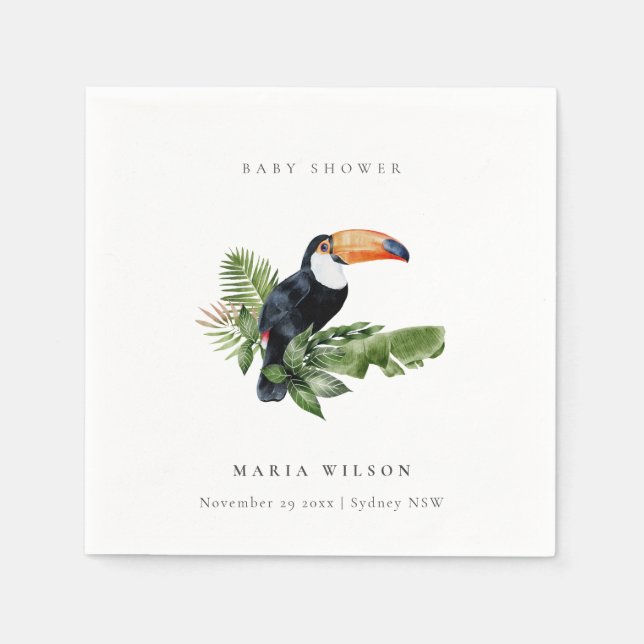 Tropical Rainforest Toucan Foliage Baby Shower Napkins (Front)