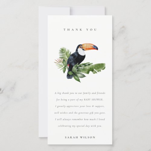 Tropical Rainforest Toucan Foliage Baby Shower Thank You Card