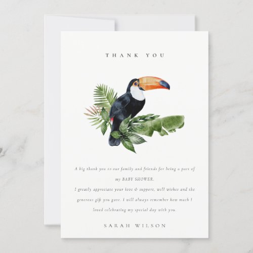 Tropical Rainforest Toucan Foliage Baby Shower Thank You Card