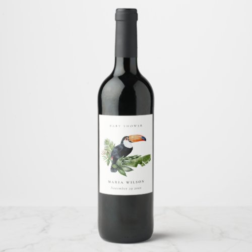 Tropical Rainforest Toucan Foliage Baby Shower Wine Label